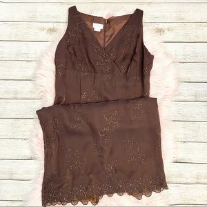 Liz Claiborne Brown Bronze Copper Metallic Sheath Dress Size Large WEDDING